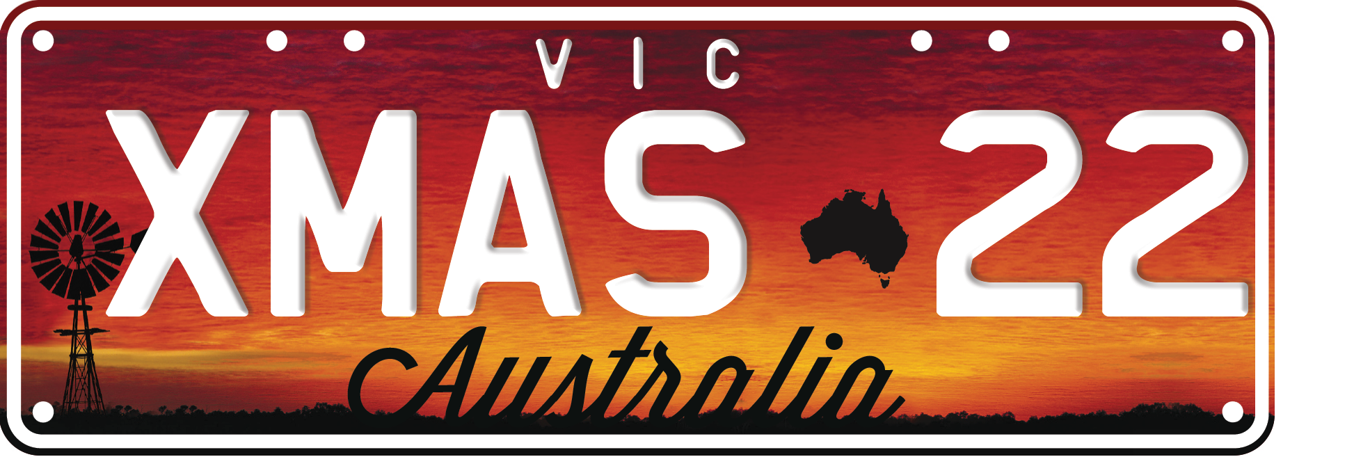 Aussie Xmas 22 plate with four letters and two numbers divide by black shape Australia map and with 